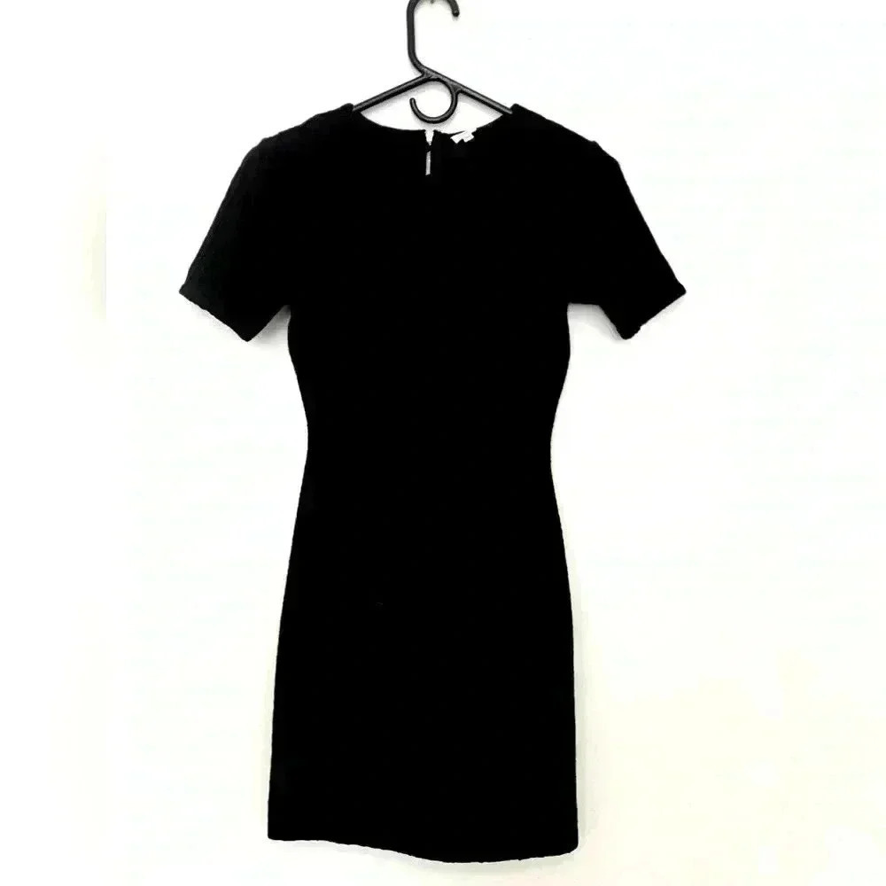 Wilfred black, jacquard, fitted short sleeve dress with a back zipper